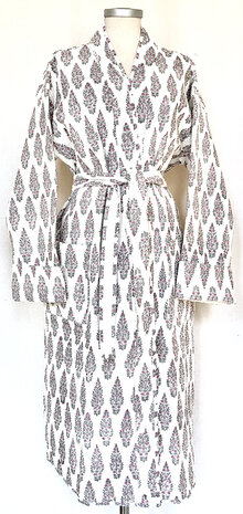  ochtendjas/kimono quilted katoen 17- roze/lichtgrijs op wit