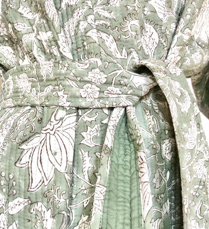  ochtendjas/kimono quilted katoen 19- zeegrijs-groen/wit/bruin