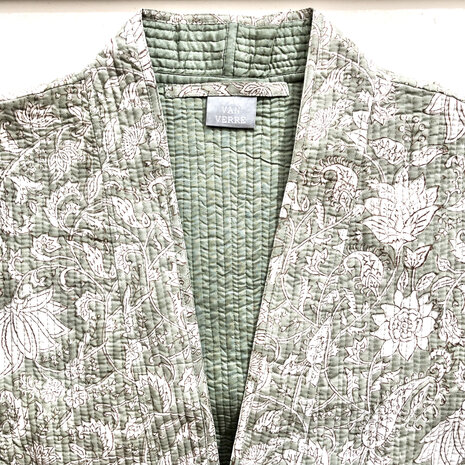 ochtendjas/kimono quilted katoen 19- zeegrijs-groen/wit/bruin