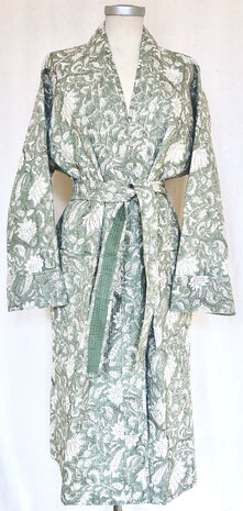  ochtendjas/kimono quilted katoen 19- zeegrijs-groen/wit/bruin