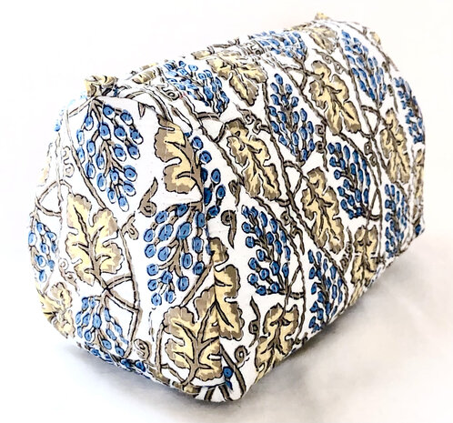 toilettas blockprint soft 7- blauw/geel/khaki