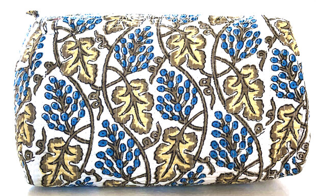 toilettas blockprint soft 7- blauw/geel/khaki