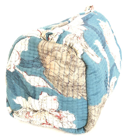 toilettas blockprint soft 9- aqua blauw bloem