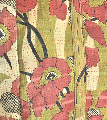 tas shopper XL vintage quilt 2- khaki/beige/framboosrood