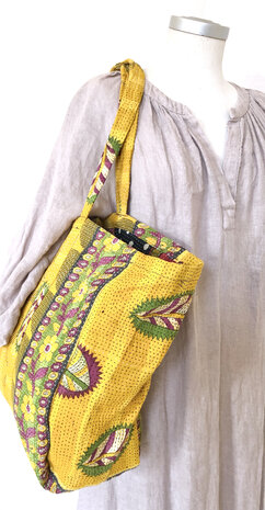 tas shopper XL vintage quilt 3- geel/paars/groen