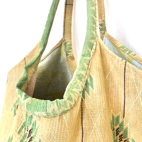 buideltas-shopper XL vintage quilt 4- geel/groen