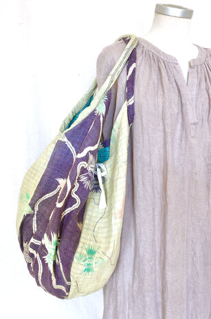 buideltas-shopper XL vintage quilt 5- paars/pastelgroen