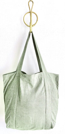  tote bag/tas katoen handloom 1- groen gemeleerd