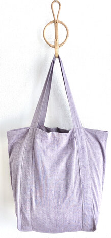  tote bag/tas katoen handloom 2- lilapaars gemeleerd