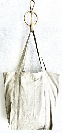 tote bag/tas katoen handloom 4- zandbeige gemeleerd
