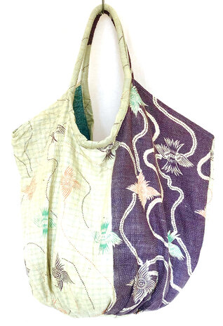 buideltas-shopper XL vintage quilt 5- paars/pastelgroen