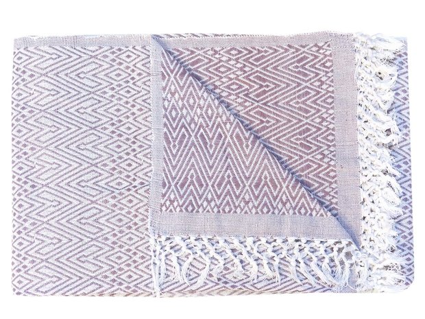 sprei eenpersoons grafisch jaquard white/mauve-violet