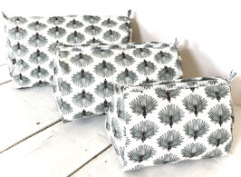 ALLE MATEN UITVERKOCHT- toilettas blockprint soft  in 3 maten -distelblauw maat M