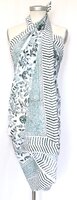 sjaal/pareo/sarong voilekatoen met hand-blockprint 9- aqua/d.groen