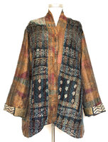 jacket reversible kantha oversized recycled silk 6- zwart-petrol/koper