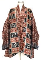 jacket reversible kantha oversized recycled silk 7- kelim block roest/zwart