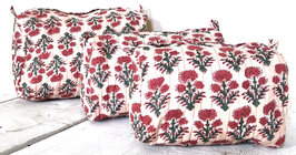 ALLE MATEN UITVERKOCHT- toilettas blockprint soft  in 3 maten - 1 licht roze/rood maat M