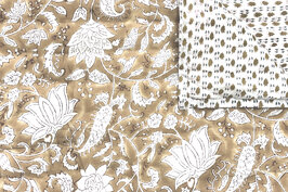 UITVERKOCHT- deken quilt tweepersoons reversible blockprint 7- caramel/mini lotus bruin