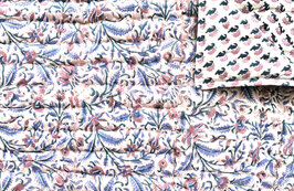 deken quilt eenpersoons reversible blockprint 2- oud roze-lavendelblauw