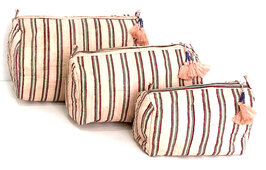 toilettas blockprint soft  in 3 maten - 2 streep abrikoos maat M