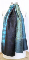 sjaal vintage gerecyclede ikat zijde dubbel 7- nachtblauw/blauw-groen/turquoise/d.paars