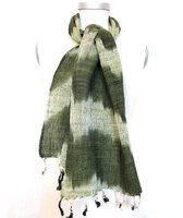 sjaal katoen grof ikat  2-off-white/mosgroen