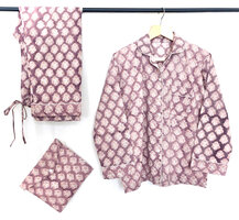 ALLE MATEN UITVERKOCHT- pyjamaset blockprint katoen 1- oud paars/roze