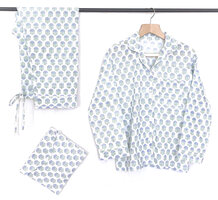 pyjamaset blockprint katoen 2- lichtgroen/blauw