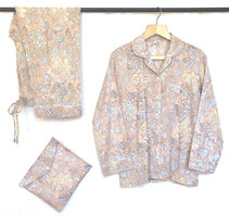 UITVERKOCHT- pyjamaset blockprint katoen 3- warm beige/pastel