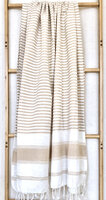 grote katoenen bad-, hammam- of stranddoek streep 1- beige
