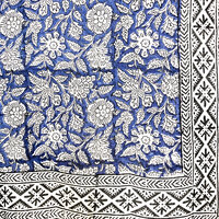  UITVERKOCHT- sjaal/pareo/sarong voilekatoen met hand-blockprint ethnic 6- koningsblauw/zwart