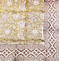  UITVERKOCHT- sjaal/pareo/sarong voilekatoen met hand-blockprint ethnic 7-khaki/d.rood