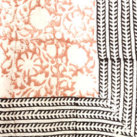  sjaal/pareo/sarong voilekatoen met hand-blockprint ethnic 14-koraal-oranje/zwart