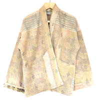 jasje kantha quilt 4- goud beige/roze pastel- geborduurd