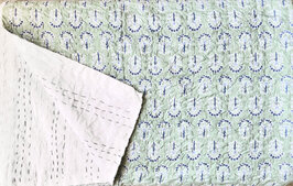 sprei new kantha 1 pers. handdoorgestikt groen/blauw