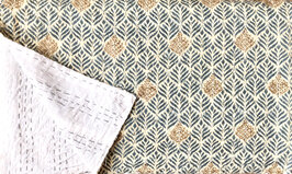  sprei new kantha 2 pers. handdoorgestikt petrol and brown leaf