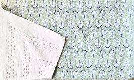 sprei new kantha 2 pers. handdoorgestikt groen/blauw