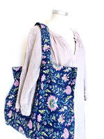  tote bag/tas katoen handblockprint 1- blauw/roze