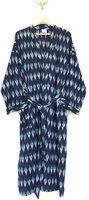 Kimono katoen ikat geweven 5- marineblauw/turquoise/wit