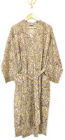 UITVERKOCHT- kimono katoen handblockprint 6- bruin/paars