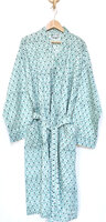  UITVERKOCHT- kimono/kamerjas L/XL hand blockprint  10- petrol/turquoise