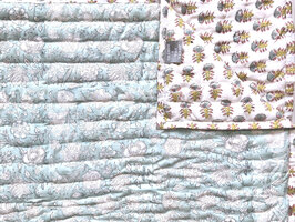 deken quilt eenpersoons reversible blockprint 6- l.aqua/roze-khaki-l.blauw