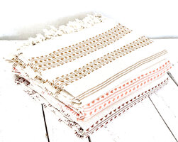  deken-plaid handgeweven katoen met franje in 3 kleuren