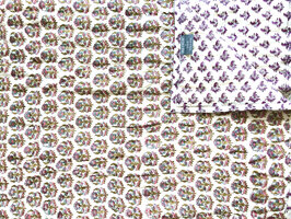 deken quilt eenpersoons reversible blockprint 2- roze-khaki-l.blauw/paars