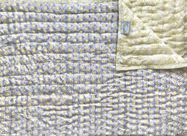 deken quilt eenpersoons reversible blockprint 4- grijsblauw-geel/mosterd-wit