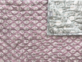 deken quilt eenpersoons reversible blockprint 10- oud paars-roze/zeegrijs-groen