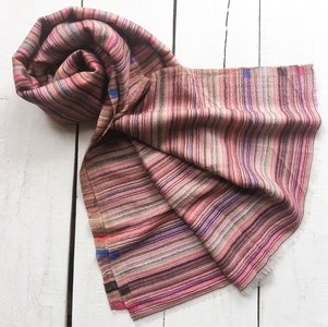 sjaal merinowol/zijde reversible ultra fijn 4 - streep combi roze